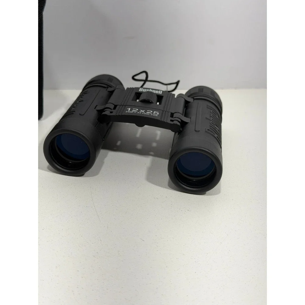 Bushnell 12x25 Compact Binoculars Black Folding Roof Prism with Carrying Case